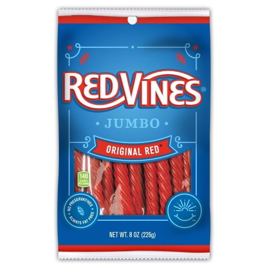 Red Vines进口代理批发 Red Vines Jumbo 原味红色麻花，8 盎司，每箱 12 件