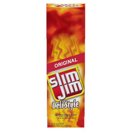 Slim Jim进口代理批发 细长 Jim Deli 风格熏肉零食棒，1.8 盎司，每箱 6 根