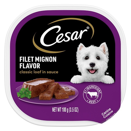 Cesar进口代理批发 Cesar 狗粮犬类美食菲力牛排酱，3.5 盎司，每箱 24 块