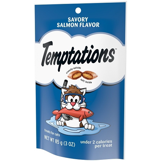 酷牌库|商品详情-Whiskas进口代理批发 Whiskas Temptations 猫粮咸味三文鱼干袋，3 盎司，每箱 12 粒