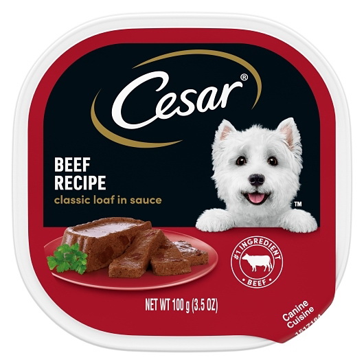 Cesar进口代理批发 Cesar 犬类菜肴，配肉汁牛肉，3.5 盎司，每箱 24 块