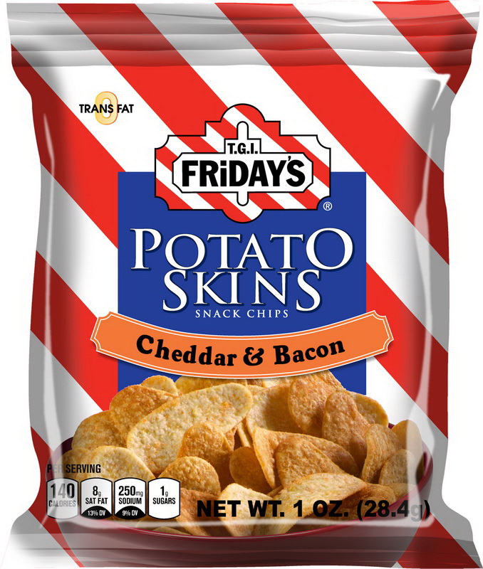 Tgi Friday's进口代理批发 Tgi Friday's 切达干酪和培根马铃薯皮零食片，1 盎司，每箱 72 片