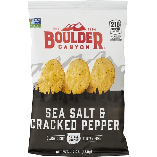 酷牌库|商品详情-Boulder Canyon进口代理批发 Boulder Canyon Kettle Chips 海盐碎胡椒，1.5 盎司，每箱 55 粒