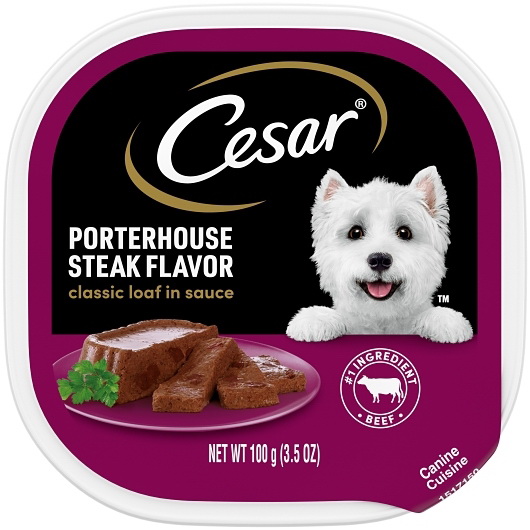 Cesar进口代理批发 Cesar Canine Cuisine 狗粮上等腰肉牛排果汁，3.5 盎司，每箱 24 块