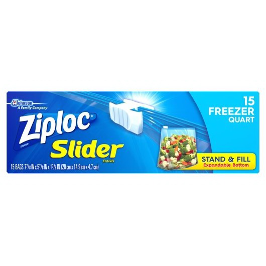 Ziploc进口代理批发 Ziploc 滑块夸脱冷冻袋，15 个，每箱 12 个