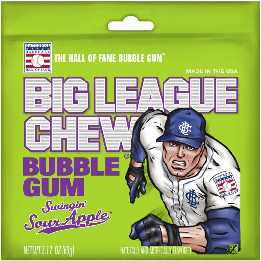 Big League Chew进口代理批发 Big League Chew Swingin' 酸苹果泡泡糖，2.12 盎司，每箱 9 块