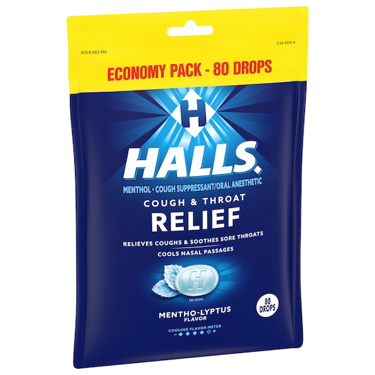 酷牌库|商品详情-HALLS进口代理批发 Halls 常规薄荷醇 Lyptus 止咳滴剂，80 粒，每箱 12 粒