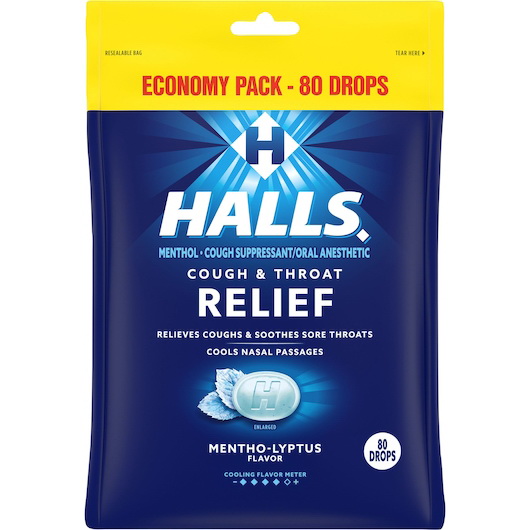 酷牌库|商品详情-HALLS进口代理批发 Halls 常规薄荷醇 Lyptus 止咳滴剂，80 粒，每箱 12 粒