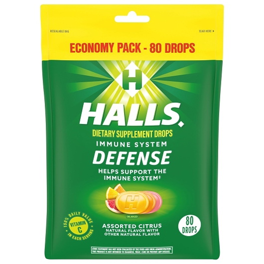 Halls进口代理批发 Halls Defense 什锦柑橘止咳药片，80 粒，每箱 12 粒