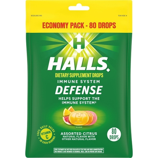 酷牌库|商品详情-Halls进口代理批发 Halls Defense 什锦柑橘止咳药片，80 粒，每箱 12 粒