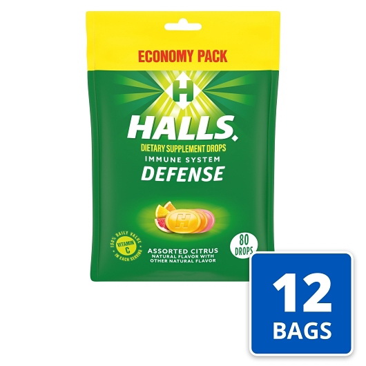 酷牌库|商品详情-Halls进口代理批发 Halls Defense 什锦柑橘止咳药片，80 粒，每箱 12 粒