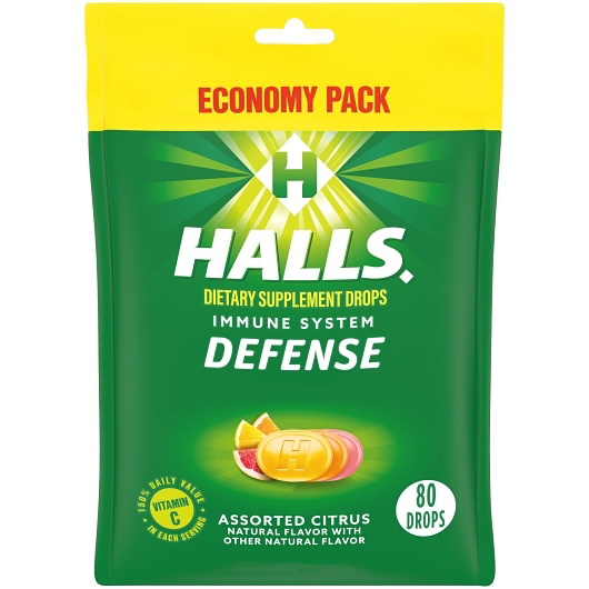 酷牌库|商品详情-Halls进口代理批发 Halls Defense 什锦柑橘止咳药片，80 粒，每箱 12 粒