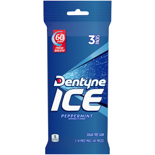 Dentyne进口代理批发 Dentyne 薄荷冰口香糖 3 包，48 片，每箱 20 片