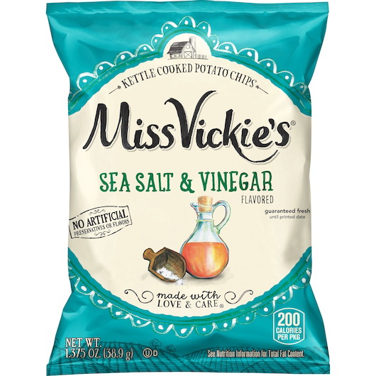 Miss Vickie's进口代理批发 Miss Vickie's Chips 水壶煮海盐醋，1.375 盎司，每箱 64 颗