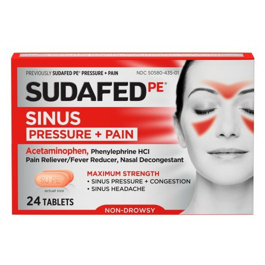 Sudafed进口代理批发 Sudafed 非困倦压力和疼痛对乙酰氨基酚胶囊，24 粒，每盒 6 粒，每箱 12 粒