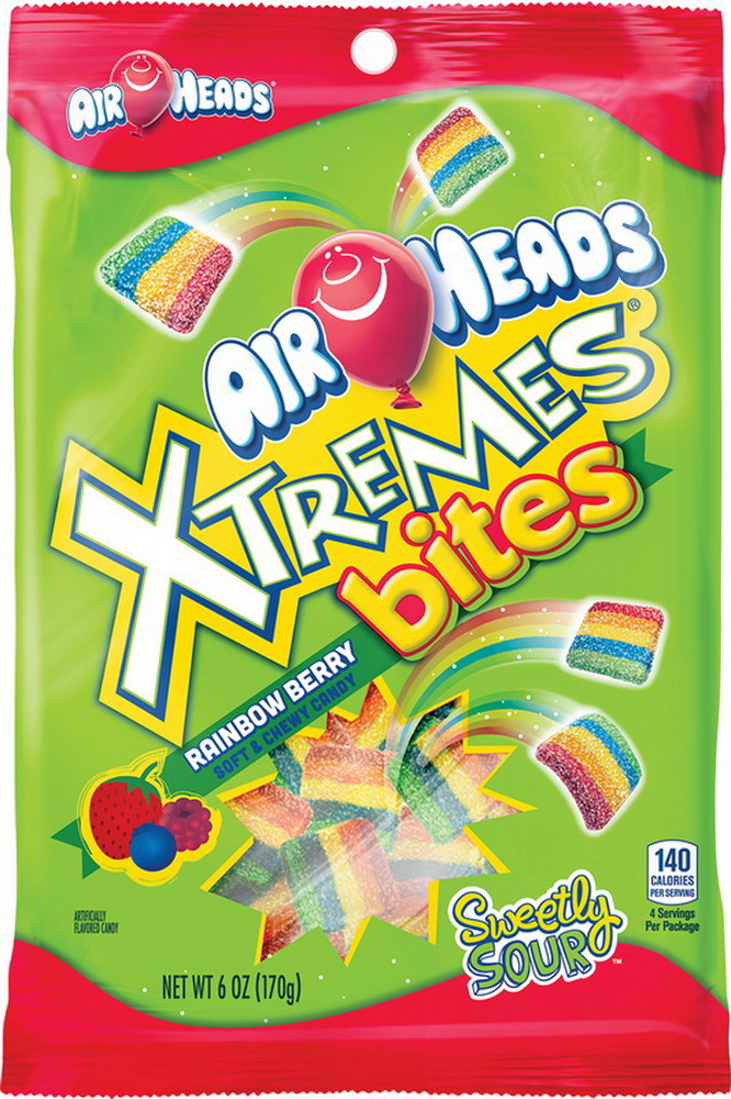 Air Heads进口代理批发 Airheads Xtreme Bites 彩虹浆果糖果，6 盎司，每箱 12 颗