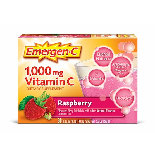 Emergen-C进口代理批发 Emergen-C 维生素 C 覆盆子，每种 30 粒，每箱 4 粒