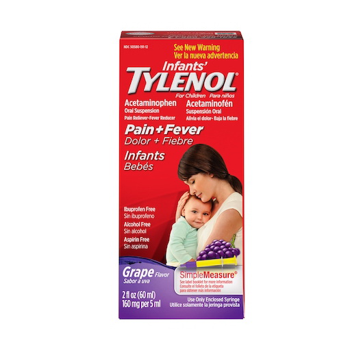 Tylenol Infants进口代理批发 Tylenol Infants 婴儿泰诺混悬液葡萄，2 液量盎司，每箱 6 粒