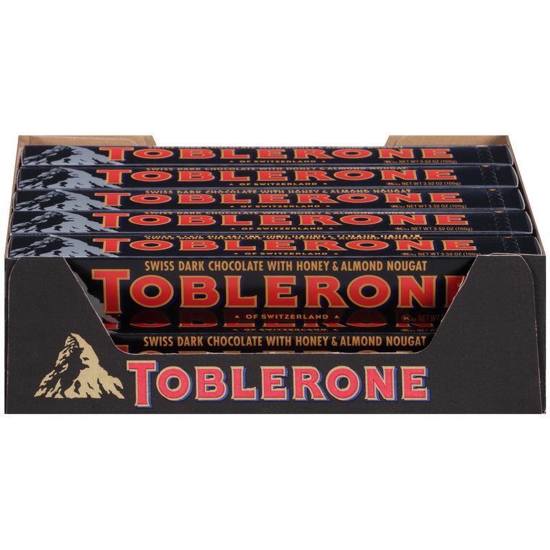 Toblerone进口代理批发 Toblerone 糖果巧克力棒黑巧克力，3.52 盎司，每盒 20 块，每箱 4 块