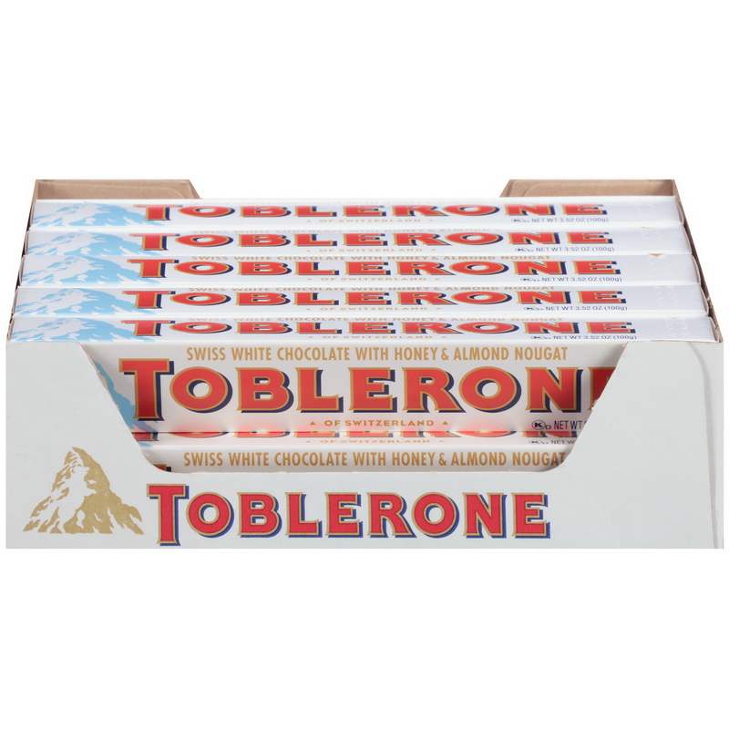 Toblerone进口代理批发 Toblerone 糖果巧克力棒白巧克力，3.52 盎司，每盒 20 块，每箱 4 块