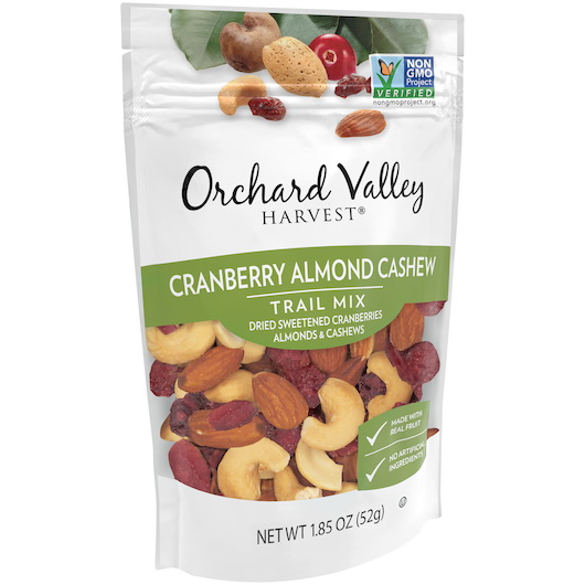 Orchard Valley Harvest进口代理批发 Orchard Valley Harvest Trail Mix 蔓越莓杏仁腰果，1.85 盎司，每箱 30 粒