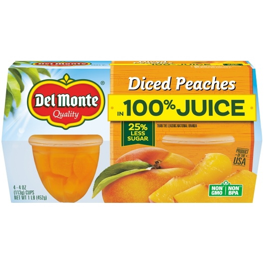 Del Monte进口代理批发 Del Monte 100% 果汁桃丁，16 盎司，每箱 6 个