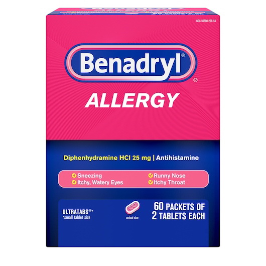 Benadryl进口代理批发 Benadryl Ultratab 过敏抗组胺片，120 片，每箱 12 片