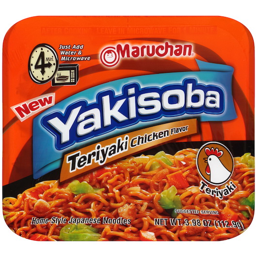 Maruchan Yakisoba进口代理批发 Maruchan 照烧鸡肉风味家庭日式炒面，3.98 盎司，每箱 8 块