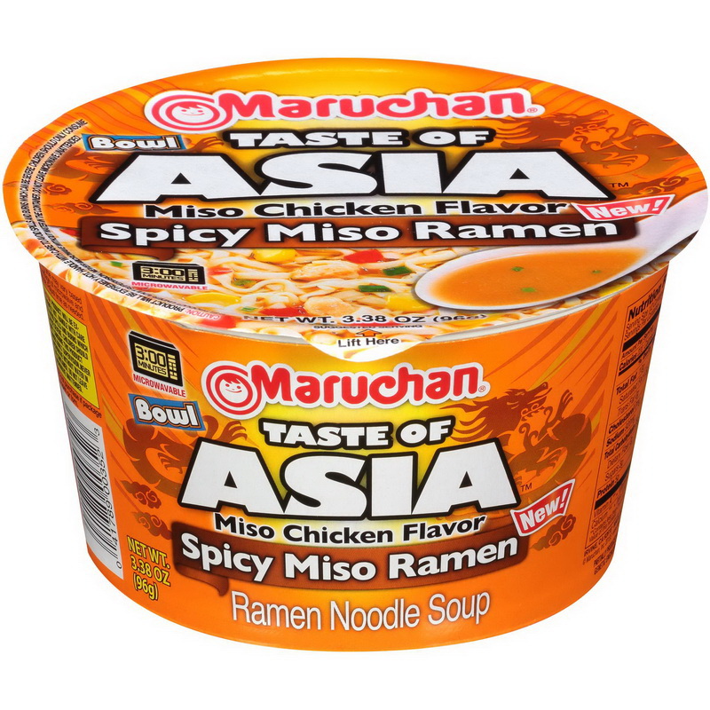 Maruchan进口代理批发 Maruchan 味噌鸡肉味辣味噌拉面汤，3.38 盎司，每箱 6 个