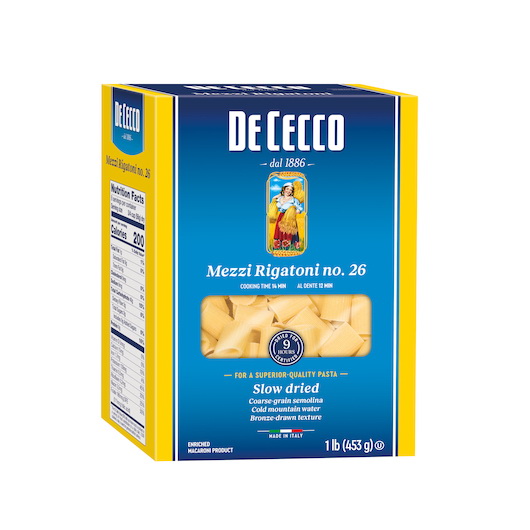 De Cecco进口代理批发 De Cecco No.26 Mezzi Rigatoni，1 磅，每箱 12 个