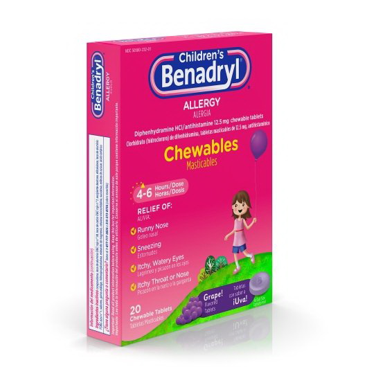 酷牌库|商品详情-Benadryl Children's进口代理批发 Benadryl 儿童咀嚼片，20 片，每盒 3 片，每箱 8 片