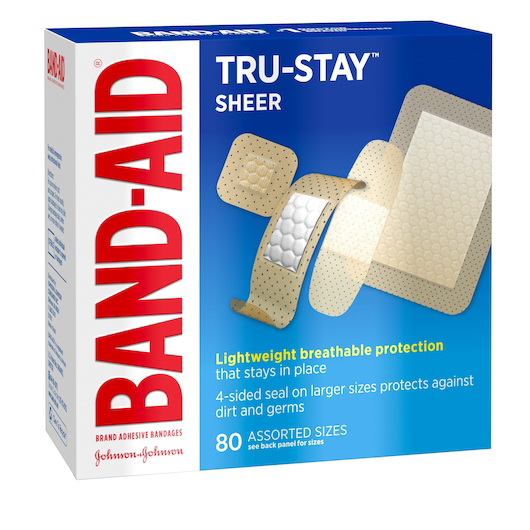 酷牌库|商品详情-Band-Aid进口代理批发 创可贴各种尺寸 Tru-Stay 透明绷带，80 片，每箱 8 片