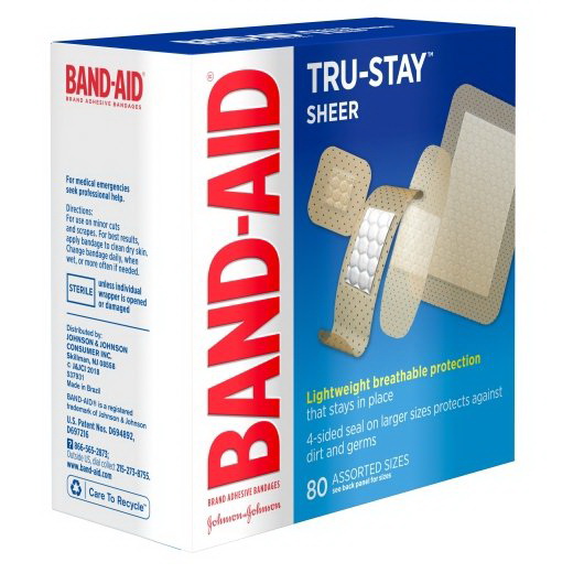 酷牌库|商品详情-Band-Aid进口代理批发 创可贴各种尺寸 Tru-Stay 透明绷带，80 片，每箱 8 片