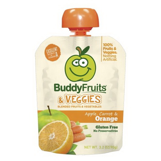 Buddy Fruits进口代理批发 Buddy Fruits Veggies 桃子胡萝卜苹果，3.2 盎司，每箱 18 个