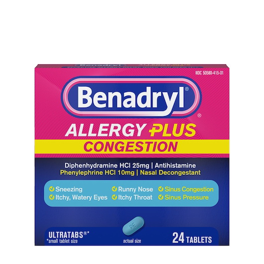 Benadryl进口代理批发 Benadryl Allergy Plus，24 片，每盒 3 片，每箱 8 片