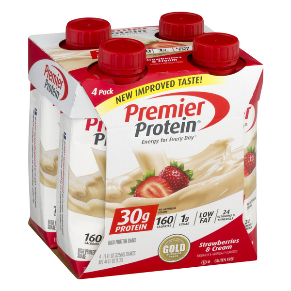 Premier Protein进口代理批发 Premier Protein Premier Protein 蛋白质奶昔草莓和奶油，11 液量盎司，每盒 4 颗，每箱 3 颗