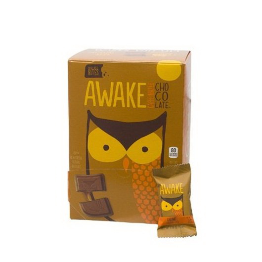 Awake Chocolate进口代理批发 醒巧克力含咖啡因巧克力块焦糖，0.58 盎司，每盒 50 颗，每箱 6 颗