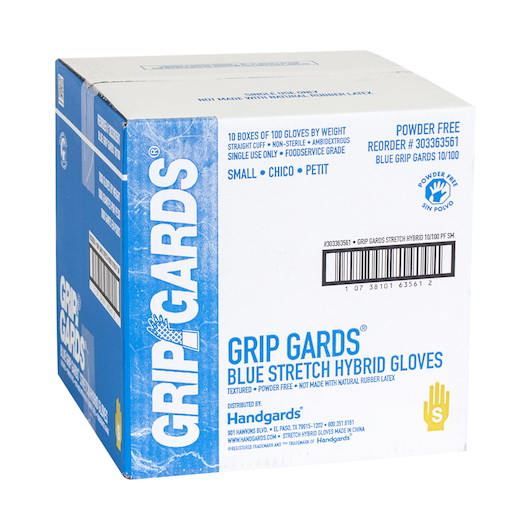 Grip Gards进口代理批发 Grip Gards 蓝色弹力手套，小号 10/100，每件 100 件，每箱 10 件