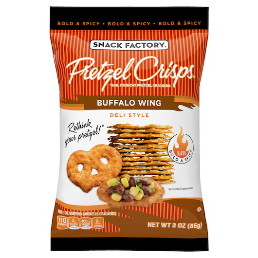 Pretzel Crisps进口代理批发 Snack Factory 椒盐卷饼薯片水牛翼椒盐卷饼，3 盎司，每箱 8 个