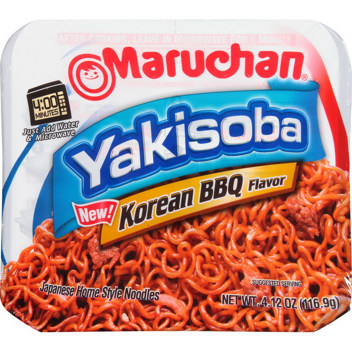 Maruchan Yakisoba进口代理批发 Maruchan 炒面韩国烧烤风味家庭风格日本面条，4.12 盎司，每箱 8 个