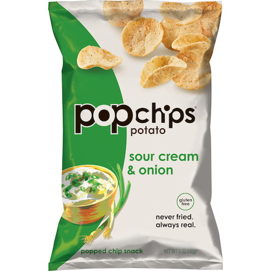 Popchips进口代理批发 Popchips 5 盎司酸奶油和洋葱爆米花薯条，5 盎司，每箱 12 个