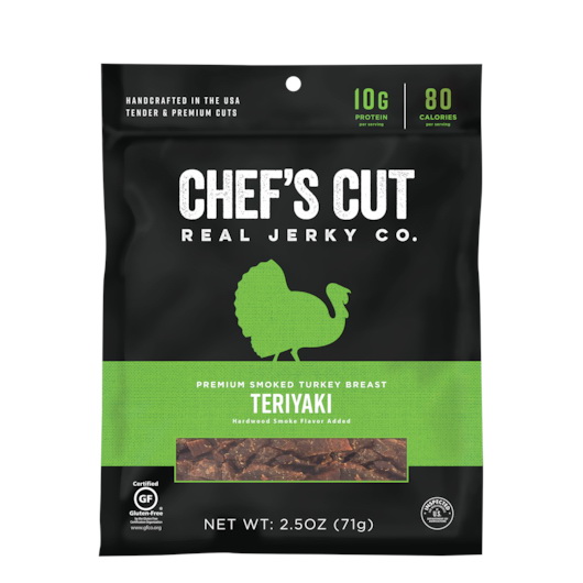 Chef'S Cut Real Jerky进口代理批发 Chef's Cut Real Jerky Co. 熏火鸡胸照烧，2.5 盎司，每箱 8 块