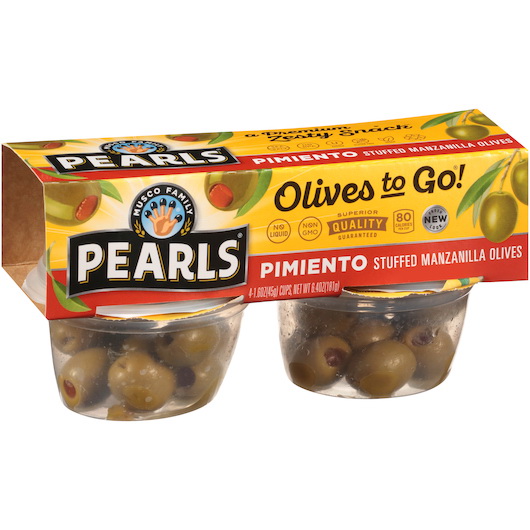 酷牌库|商品详情-Pearls进口代理批发 Pearls Olives To Go Manzanilla Pimento 酿橄榄杯，6.4 盎司，每箱 6 个