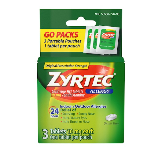 Zyrtec进口代理批发 Zyrtec 过敏片剂，3 片，每盒 6 片，每箱 12 片