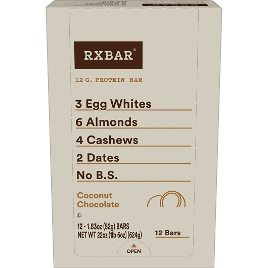 酷牌库|商品详情-Rxbar进口代理批发 Rxbar 椰子巧克力蛋白棒，52 克，每箱 6 块