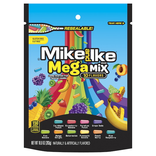 Mike Ike Mega Mix Sour Stand Up Bag, 10 Ounces, 8 per Case, Price/Case