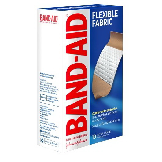 Band-Aid进口代理批发 Band Aid 弹性织物XL 装，10 片，每箱 8 片