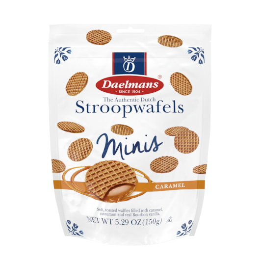 Daelmans进口代理批发 Daelmans 迷你焦糖 Stroopwafel 袋装，5.29 盎司，每箱 10 个