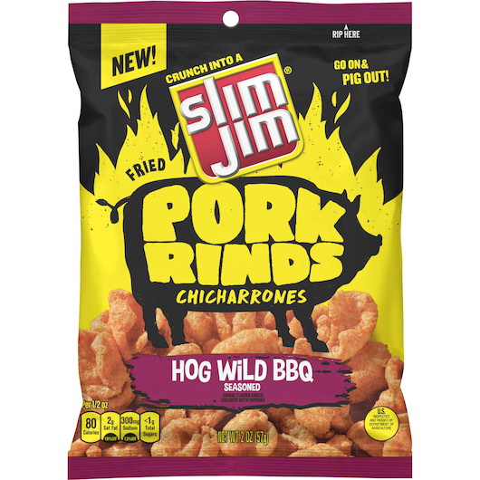 Slim Jim进口代理批发 Slim Jim 猪皮野生烧烤油炸零食，2 盎司，每箱 12 块