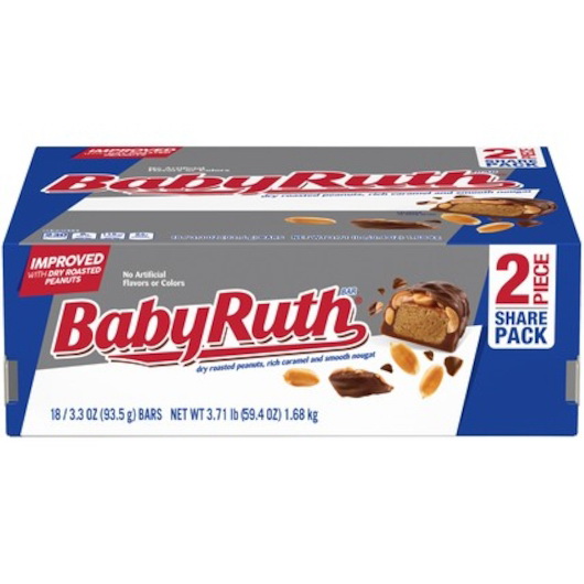 Baby Ruth进口代理批发 Baby Ruth 巧克力棒，3.3 盎司，每箱 8 块